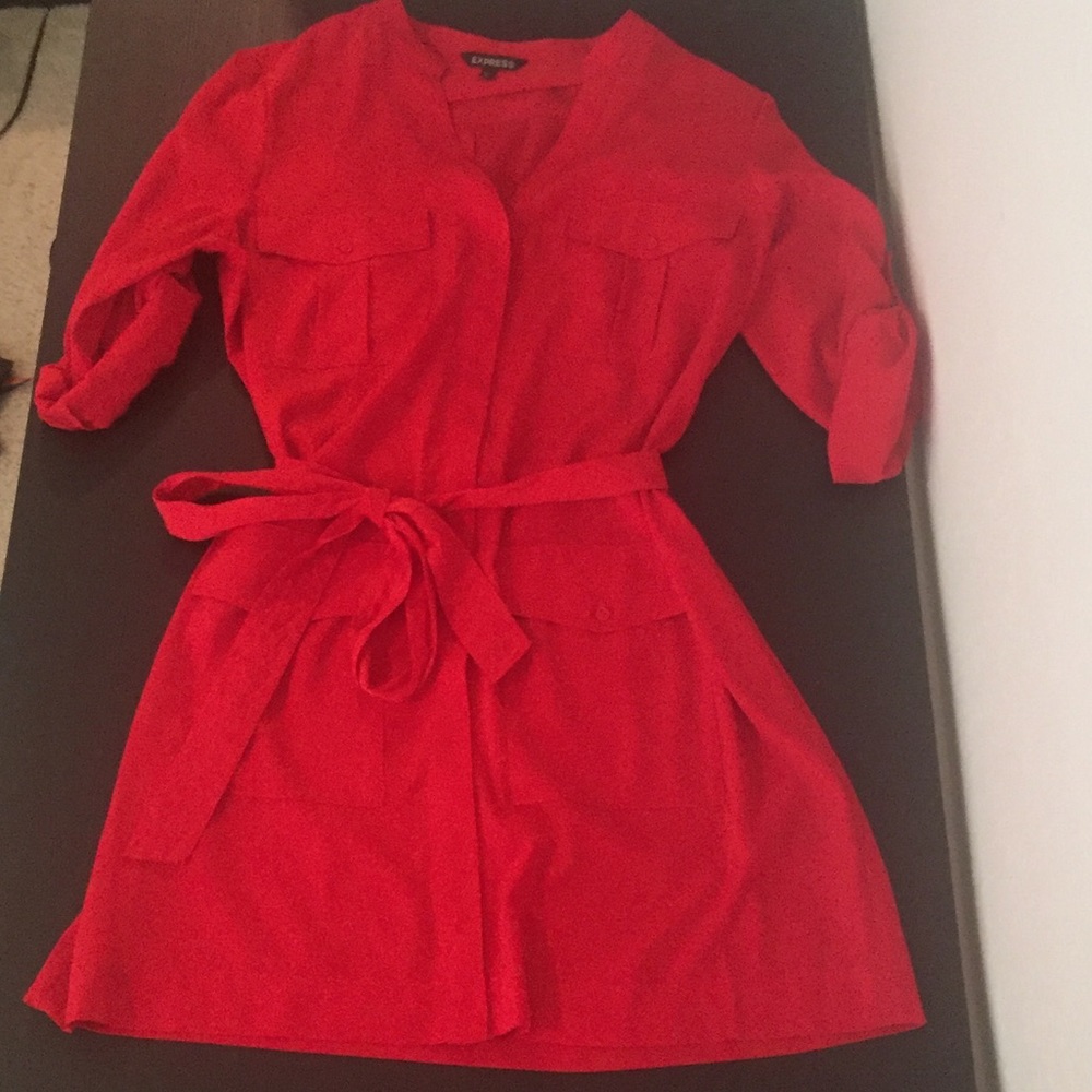 Red Express button down shirt dress - NWOT!